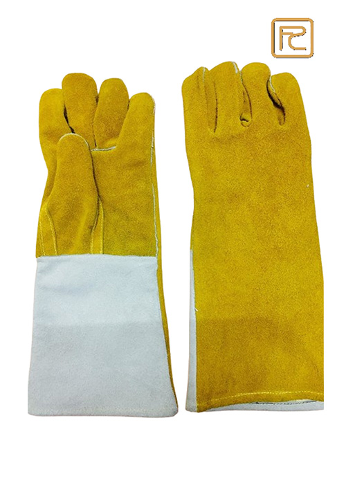 FE18FY-STRAIGHT THUMB YELLOW COW SPLIT WELDING GLOVES