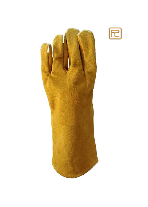 FE18FY-STRAIGHT THUMB YELLOW COW SPLIT WELDING GLOVES