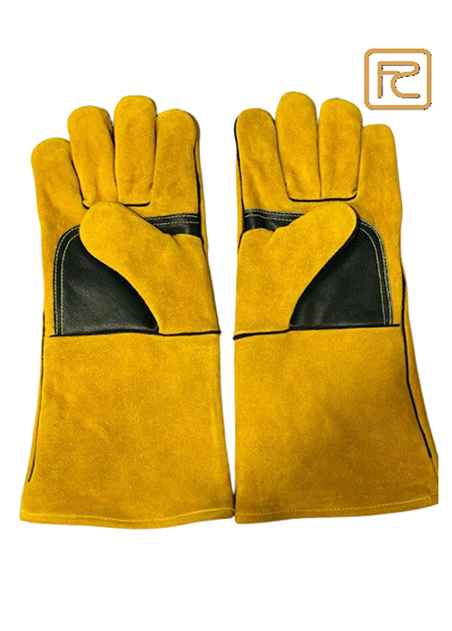 FE18FYDPH-BLACK PATCH PALM REINFORCED YELLOW COW SPLIT WELDING GLOVES