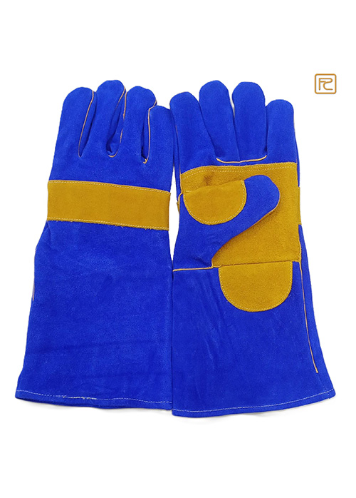 FE18YDPH-YELLOW DOUPLE PALM FULL REINFORCED BLUE COW SPLIT WELDING GLOVES