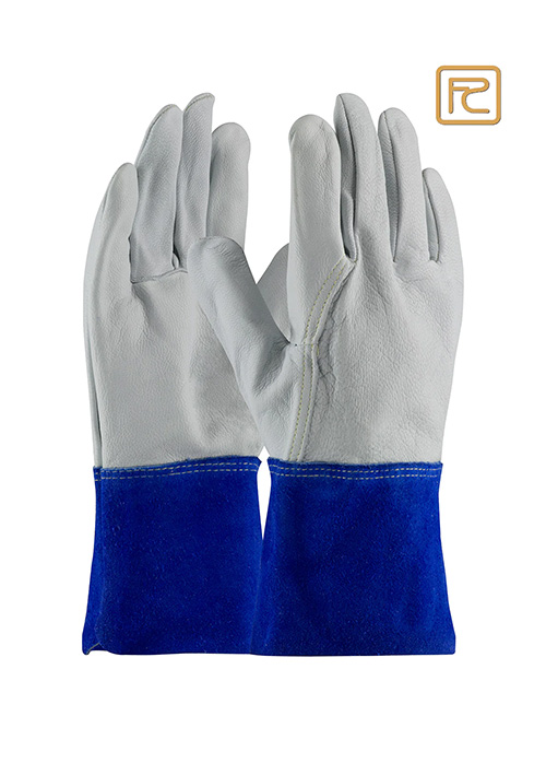 NATURAL GRAIN LEATHER PALM BLUE CUFF TIG GLOVES