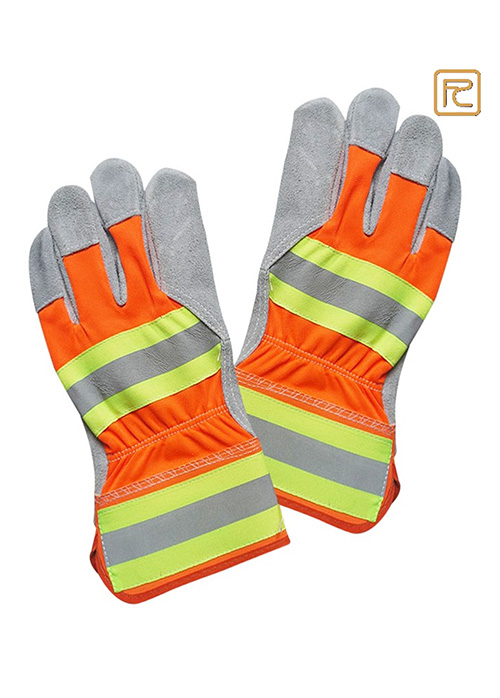 NATURAL SPLIT LEATHER RIGGER GLOVES WITH REFLECTIVE CUFF BACK