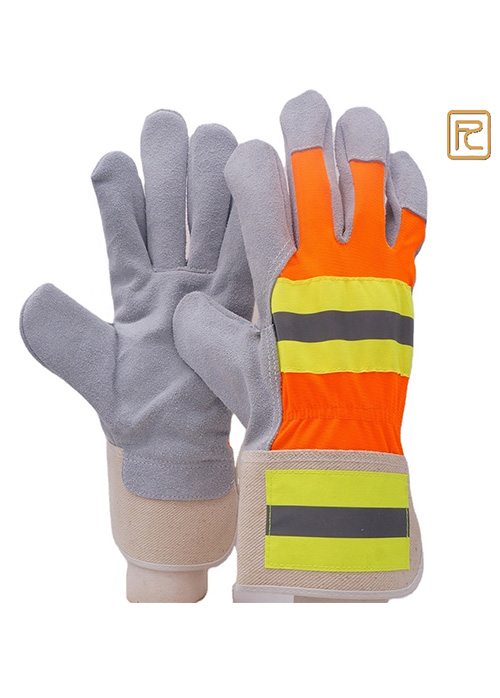 NATURAL SPLIT LEATHER RIGGER GLOVES WITH REFLECTIVE CUFF BACK