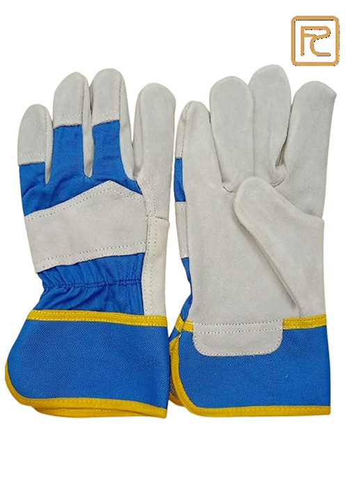 NATURAL SPLIT LEATHER RIGGER GLOVES BLUE CUFF BACK