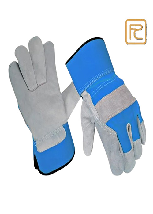 NATURAL SPLIT LEATHER RIGGER GLOVES BLUE CUFF BACK
