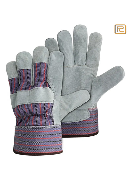NATURAL SPLIT LEATHER RIGGER GLOVES CANDY STRIPES CUFF BACK