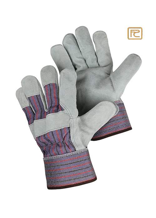 NATURAL SPLIT LEATHER RIGGER GLOVES CANDY STRIPES CUFF BACK