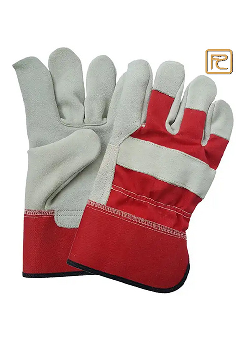 NATURAL SPLIT LEATHER RIGGER GLOVES RED CUFF BACK