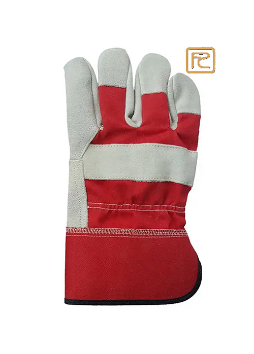 NATURAL SPLIT LEATHER RIGGER GLOVES RED CUFF BACK